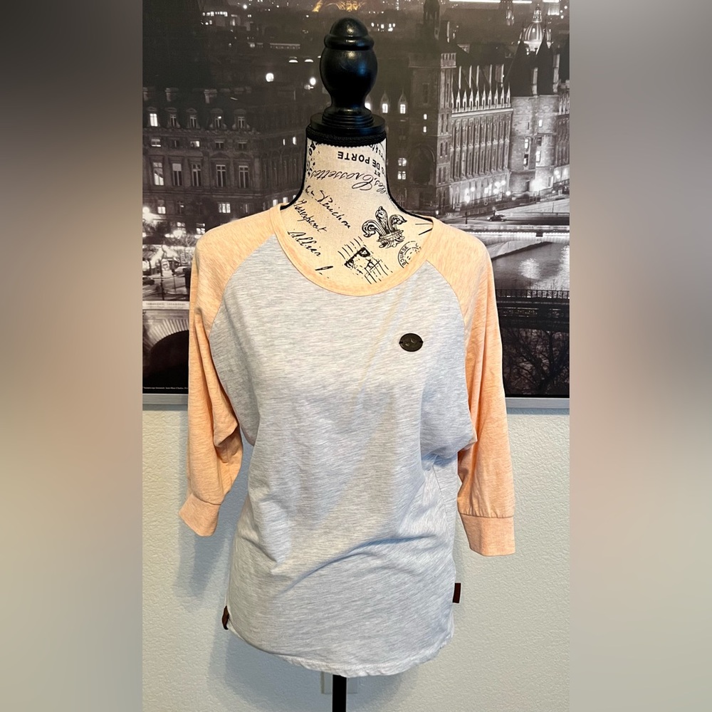 Naketano Size Small 3/4 Sleeve Orange & Gray Baseball Shirt